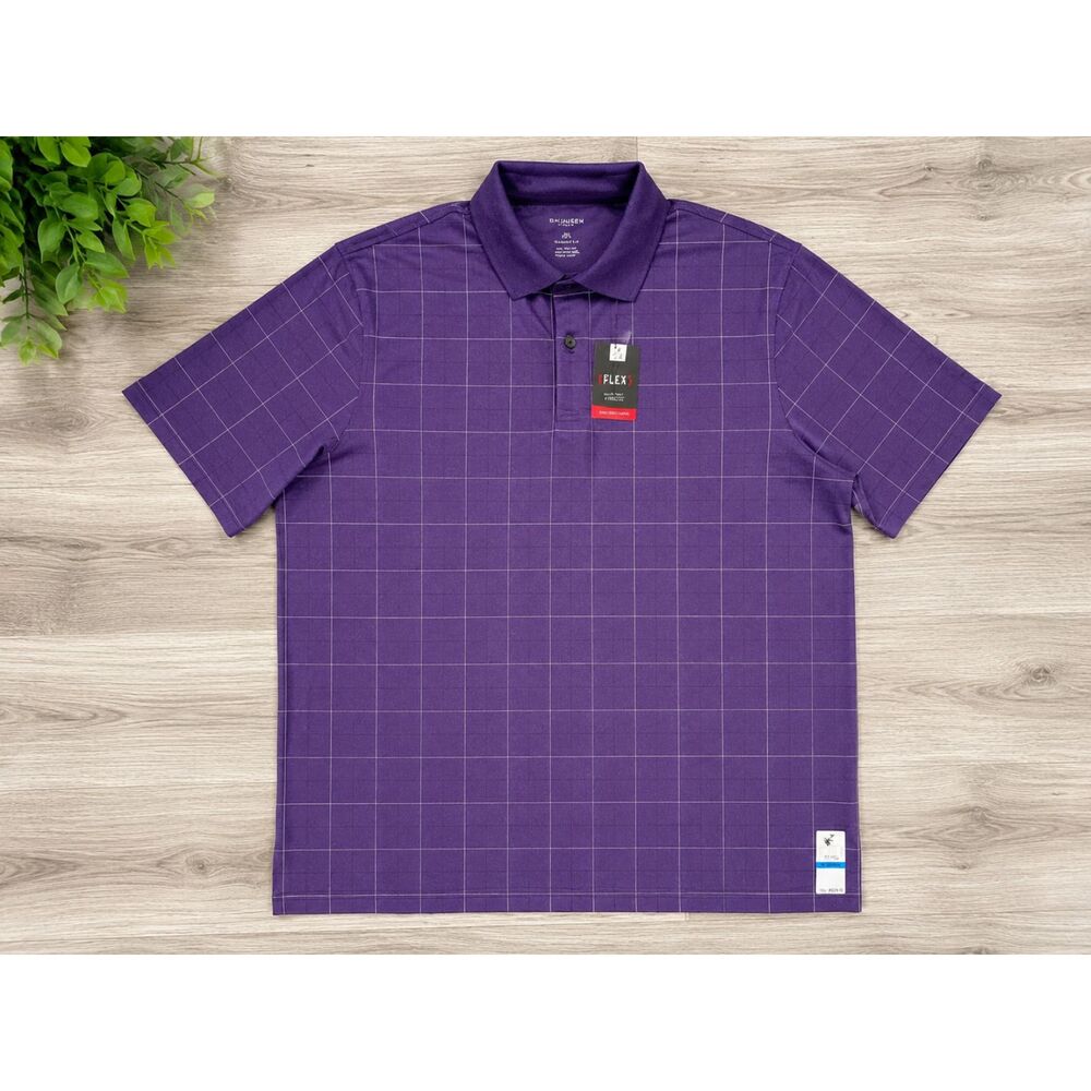 NWT Van Heusen Flex Polo Shirt Men's XL Purple Windowpane Classic Fit Stretch